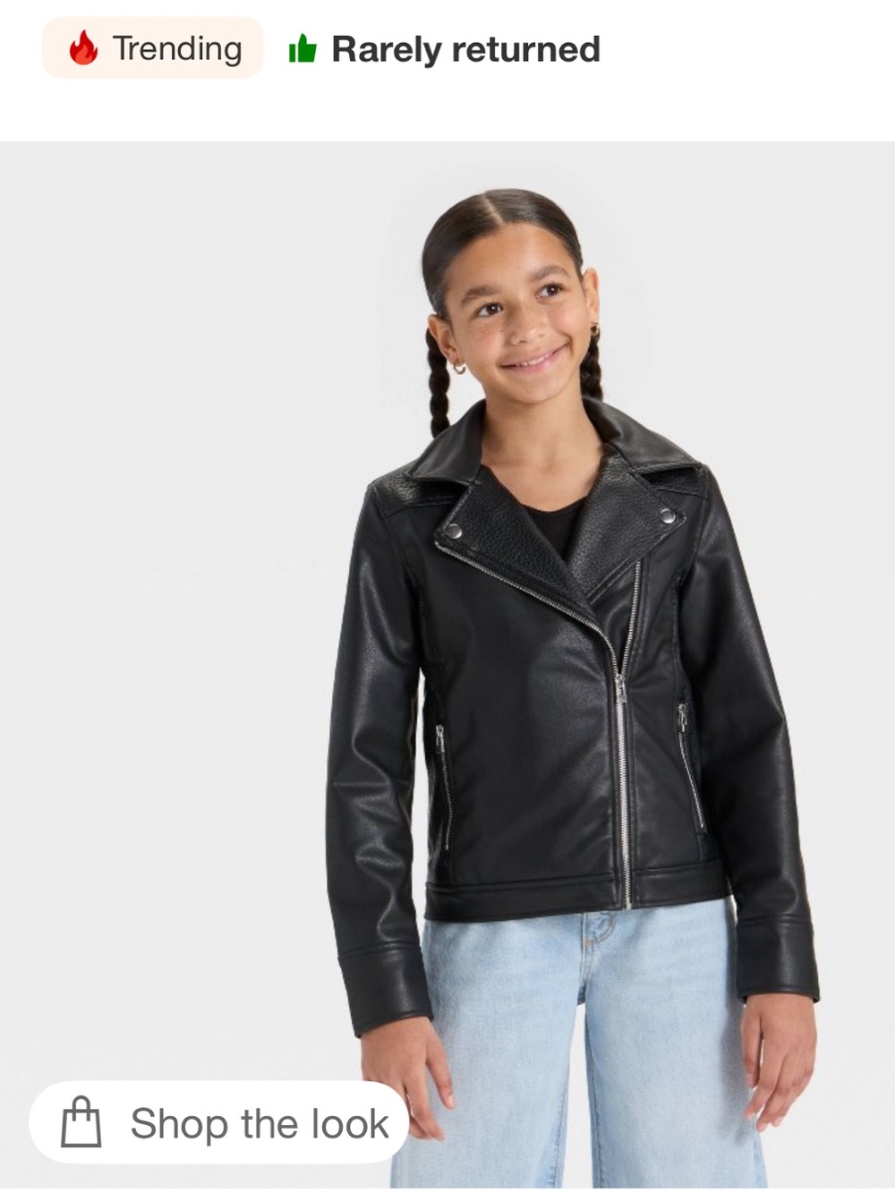 Girls’ Faux Leather Moto Jacket - art class M